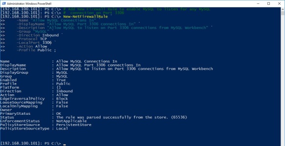 Windows Nano Server - MySQL - Build Process 8 - Add MySQL Firewall Rule